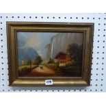 A late 18th/early 19th century Continental oils on panel of the Lauterbrunnen waterfall,