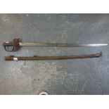 A Victorian officer's sword with steel scabbard, the blade inscribed H.J. Haydock and with twin
