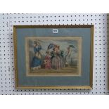 A set of five hand-coloured early 19th century Rowlandson and Newton caricature cartoons (32 x 23