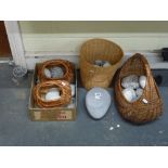 A collection of probably Scottish granite and other pebbles, in four baskets and a box [under C]