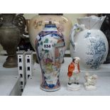 A Chinese 18th century Mandarin pattern famille rose vase, fitted for a lamp, 24 cm high, an early