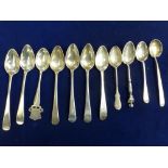 11 silver teaspoons, comprising: a set of five Georgian Scottish, Edinburgh, by Robert Wilson; a