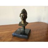 A bronze bust of Athena, on marble base, circa 1900, 9 x 9 x 16 cm [This lot is viewed at and