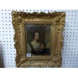 An early 19th century British school oils on copper portrait of a mother and child, said to be