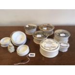 Six various Prattware pot lids, four pots (no lids) and a porcelain crested china mouse candle