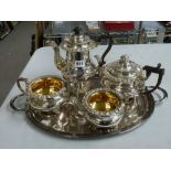 A fine Old Sheffield Plate three-piece tea set, circa 1830, with almost matching coffee pot, with