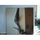 Annabel Findlay, three large photographic reproductions on canvas, studies of a stiletto-heeled