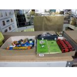 A small collection of model vehicles and two Subbuteo soccer teams [upstairs shelves] WE DO NOT