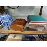 A pair of Boots 10x50 cased binoculars, an Oriental blue and white cookie jar and cover and six
