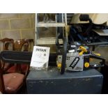 A Titan 49cc petrol chain saw no.TTL760CHN [under G19] WE DO NOT ACCEPT CREDIT CARDS. STORAGE IS