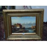 A. Hale, oils on panel, a river landscape in the Low Countries, signed (30 x 40 cm), gilt frame WE