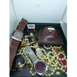 Miscellaneous items, including a gold-crowned tooth, Victorian brooch case, Zaza fashion wrist