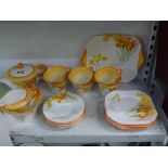 An Art Deco Shelley bone china Regent tea set for six, in Iris pattern W12382, 23 pieces [P] WE DO