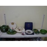 A mixed lot including a cabbage ware soup tureen and ladle, two dishes and a two section hors d'