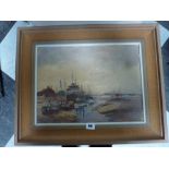 W. Davies, oils on board, an estuary scene, 'Morning at Leigh', signed (30 x 40 cm), framed, reverse