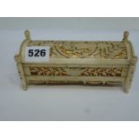 A fine Napoleonic prisoner-of-war bone casket containing a set of dominoes, with sliding lid, carved