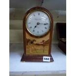 A modern marquetry golfing mantel timepiece, with quartz movement, signed Knight & Gibbins,