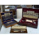 A 1950s Priestley & Moore canteen in polished wood, containing an EPNS cutlery service for six in