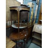 Two pretty Edwardian mahogany tables with inlaid decoration, a small cabinet, an unframed mirror and