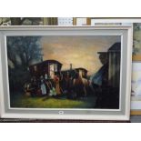 Harry Fitt, oils on canvas, evening conversation at the Gypsy encampment (60 x 90 cm), framed WE