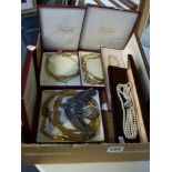 Costume jewellery including used and unused gold-plated necklaces, a Victorian necklace with