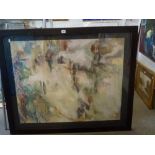 A panel of handmade paper in a bespoke water gilt frame' together with an abstract watercolour and
