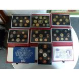 Royal Mint coin sets in presentation cases for 1971, 1983, 1984, 1991, 1995 (2) and 1999 and a proof