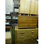 A well-made light oak chest of four drawers from John Lewis, a pine linen box and a pair of pine and