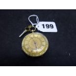A late 19th century Swiss ladies' fob watch, in 14 ct gold case, profusely engraved and with