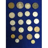 A small quantity of coins, comprising: 1573 silver shilling, 1888 crown, 1887 half-crown, George III