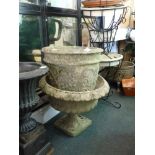 A pair of stone circular garden planters [hall] WE DO NOT ACCEPT CREDIT CARDS. CLEARANCE DEADLINE IS