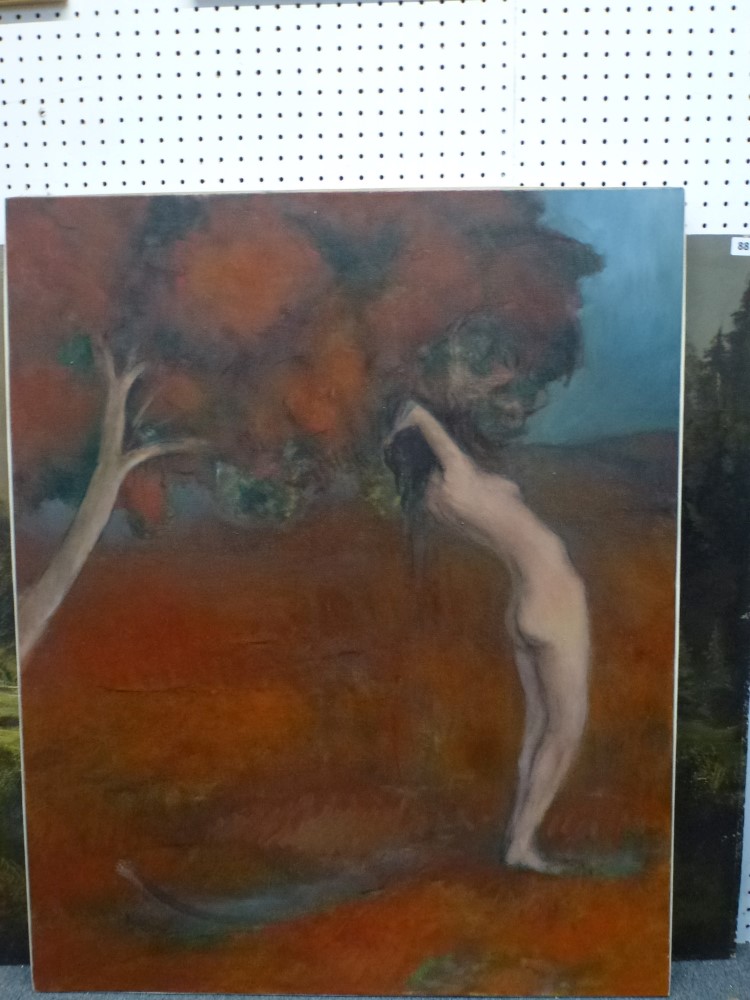 Dereck Harris, oil and tempera on canvas and flax, four studies of nude figures in landscapes, all - Image 2 of 4