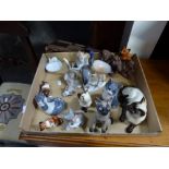 Eleven cat figurines including Royal Copenhagen, Royal Doulton and Lladro, a Hungarian stork