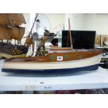 A wooden model river cruiser boat by Bing with the original transfer label early 20th century with