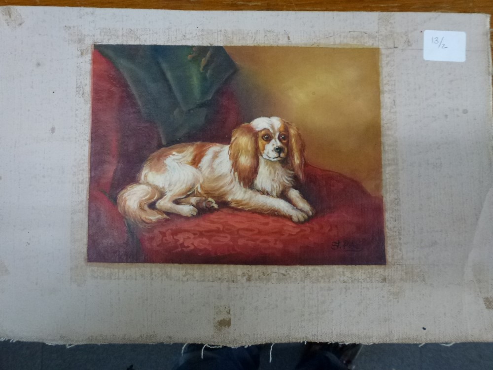 Two 19th century-style provincial school oils on canvas, of a pair of Papillon dogs and of a spaniel - Image 2 of 2