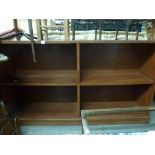 An open bookcase of four shelves, two carved wood child's chairs, 19th century Italian tripod table,