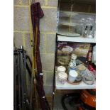 Two walking sticks and a small quantity of fishing rods including a Fareflyte 967 split cane fishing