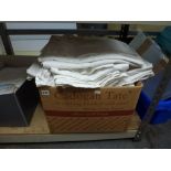 Two large boxes of good quality linen, mainly bedlinen, some Italian [upstairs shelves] WE DO NOT