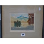 Seven framed items comprising Robert Houston, an original coloured aquatint, 'Loch Lomond', signed