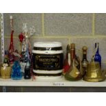 A mixed lot including a large brass ship's bell Albion 1952, a quantity of leather-cased decanters