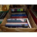 Two boxes of books including art, novels including first editions, some signed including John le