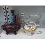 Eight antique items, comprising: a Regency Coalport porcelain pot pourri basket with cover, Bohemian