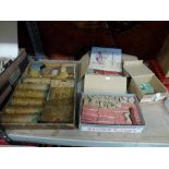 A vintage tinplate fort and three boxes of Lott's Bricks including Stone Puzzle booklet and with