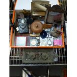 A very interesting lot of old artefacts including a Victorian bronze ink-stand with original glass