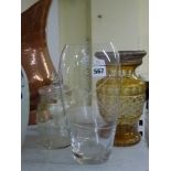 A vintage Bohemian amber-flashed cut glass vase with 800 silver mount, a Dartington large vase