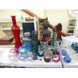 A mixed lot of mainly glassware but also including a figurine of a seated brown racehorse entitled