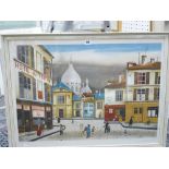 V. Lavau (?), a coloured limited edition print of a corner of the Place du Tertre, Montmartre,