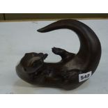 A bronze by Laurence Broderick: Playful Otter II, signed, inscribed, dated 1995, numbered 1/25 and