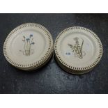 12 Mintons creamware botanical plates with pierced borders and four matching bowls [s89] WE DO NOT