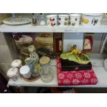 A mixed household lot including two Fortnum & Mason Stilton and Port jars, serving plates, trays,